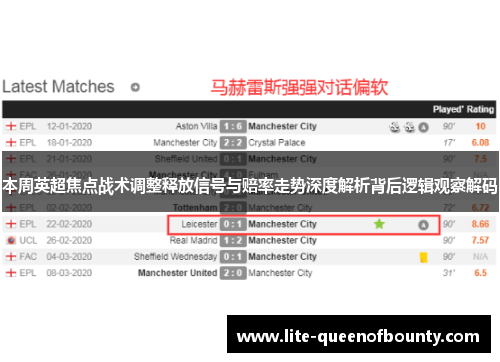 本周英超焦点战术调整释放信号与赔率走势深度解析背后逻辑观察解码